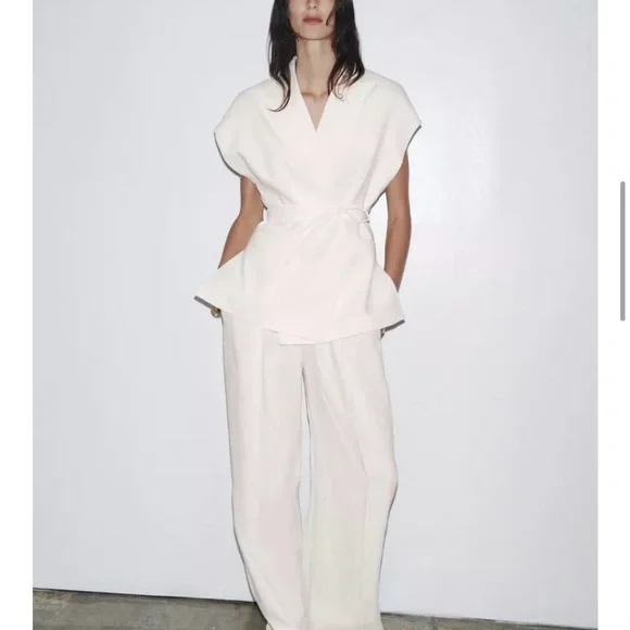 PLEATED LINEN BLEND PANTS ZW COLLECTION - Picture 4 of 8